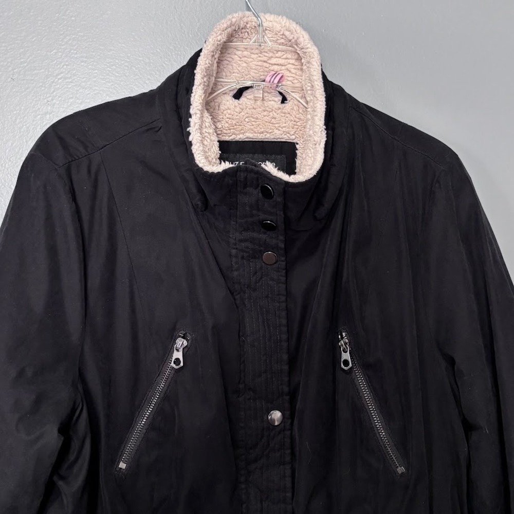 Liz Claiborne Parka Jacket Wmns 1X Black Sherpa Collar Cinched Waist Anorak Coat - Picture 7 of 8